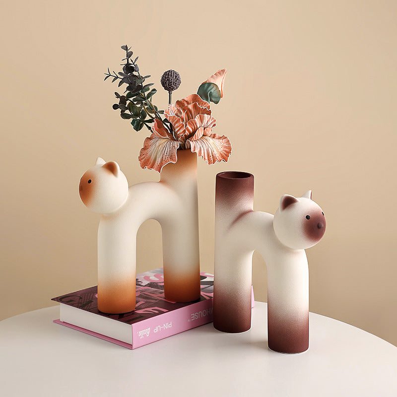 Creative Ceramic Cat Decorative Vase for Living Room Tabletop Decor