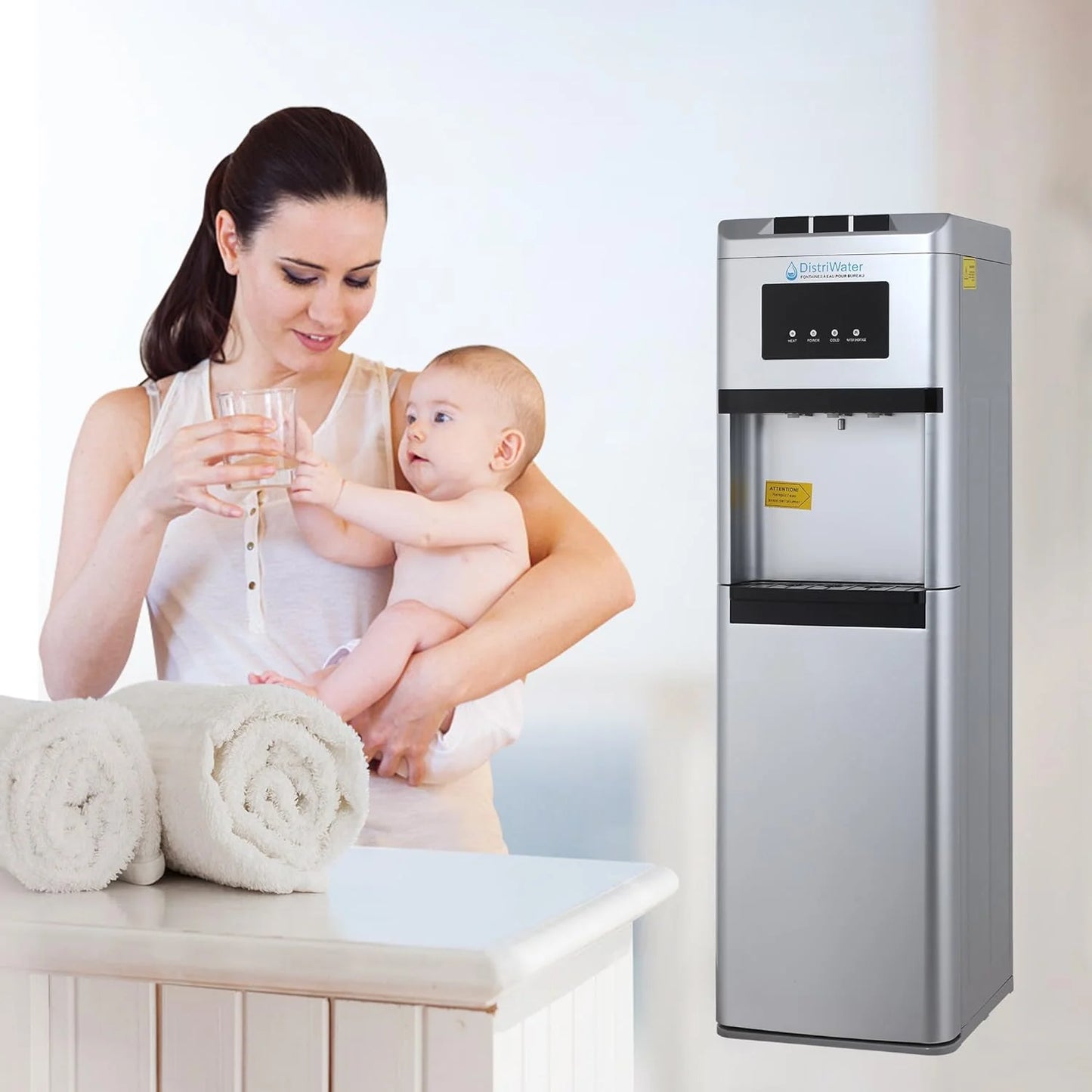 Dispensador de agua fría o caliente. Fuente de agua con asa ergonómica, todo tipo de garrafas, para agua caliente y fría, para la oficina y la casa, color gris