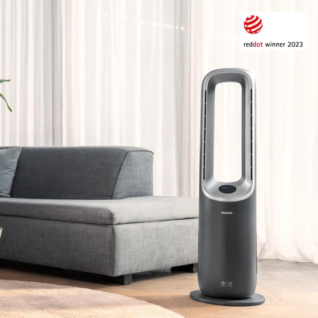 Philips Air Performer 3-in-1: Luftreiniger, Heiz- und Kühlgebläse - Reinigt 70 m², Entfernt 99,97% der Allergene und Schadstoffe. HEPA-Filter, Intelligente Sensoren, Alexa, App. (AMF870/15)