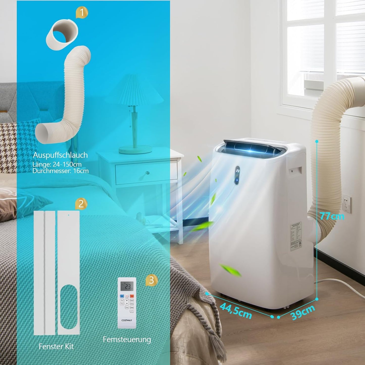 GOPLUS 14000 BTU Klimaanlage mit Abluftschlauch, 5 in 1 mobiles Klimagerät: Kühlen, Heizen, Entfeuchten, Belüften, Schlafmodus | für Raumgröße bis 30㎡ | 24H-Timer | App/Fernbedienung (14000BTU)