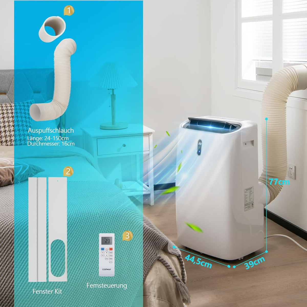 GOPLUS 16000 BTU Klimaanlage mit Abluftschlauch, 5 in 1 mobiles Klimagerät: Kühlen, Heizen, Entfeuchten, Belüften, Schlafmodus | für Raumgröße bis 30㎡ | 24H-Timer | App/Fernbedienung (16000BTU)