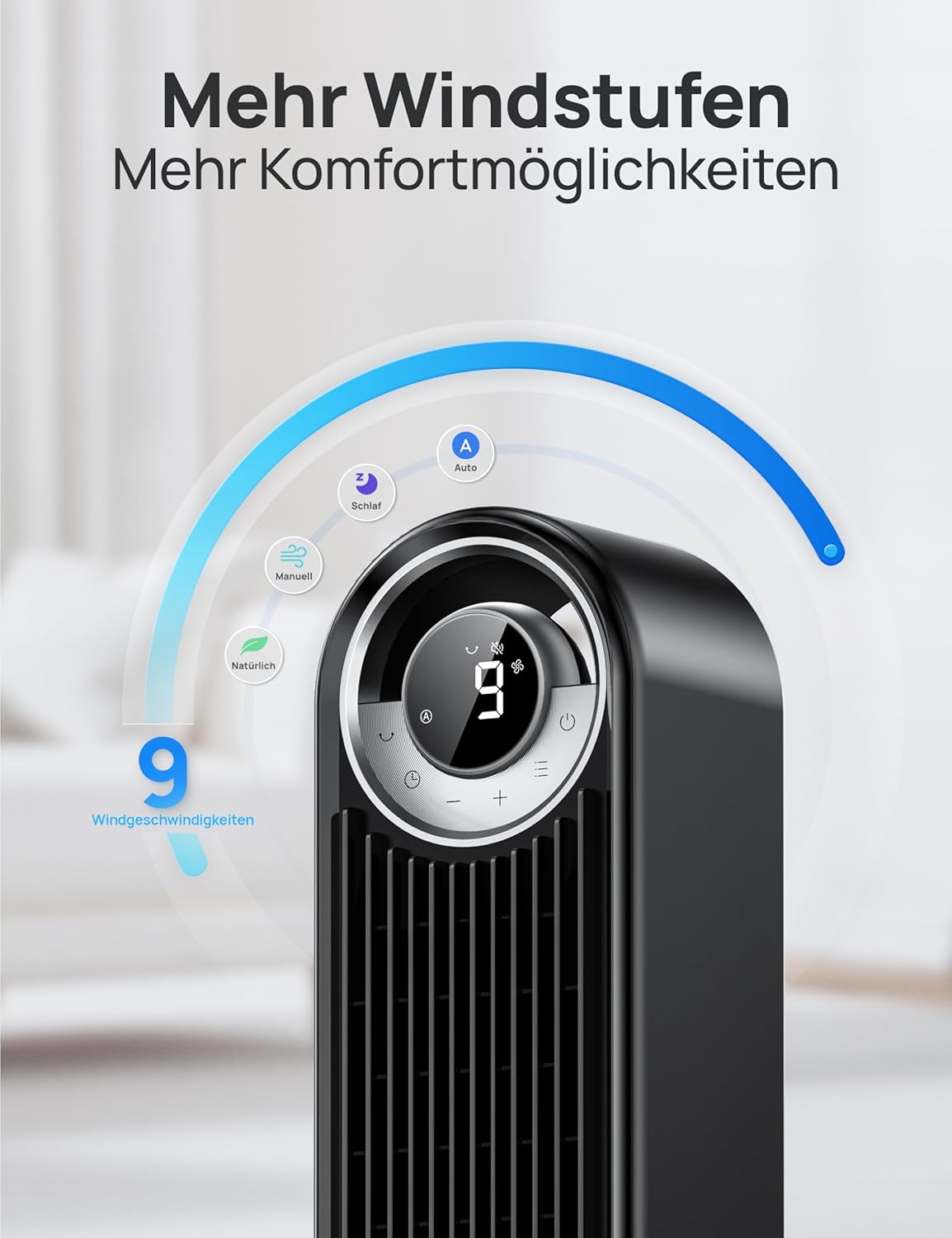 DREO 25 dB Leiser Smart Turmventilator, 106cm Höhe 4 Modi 9-Geschwindigkeit Max 7,9m/s 12H Timer 90° Oszillierender Ventilator mit Fernbedienung Sprachsteuerung Kühlung, Cruiser Pro T2S, Schwarz