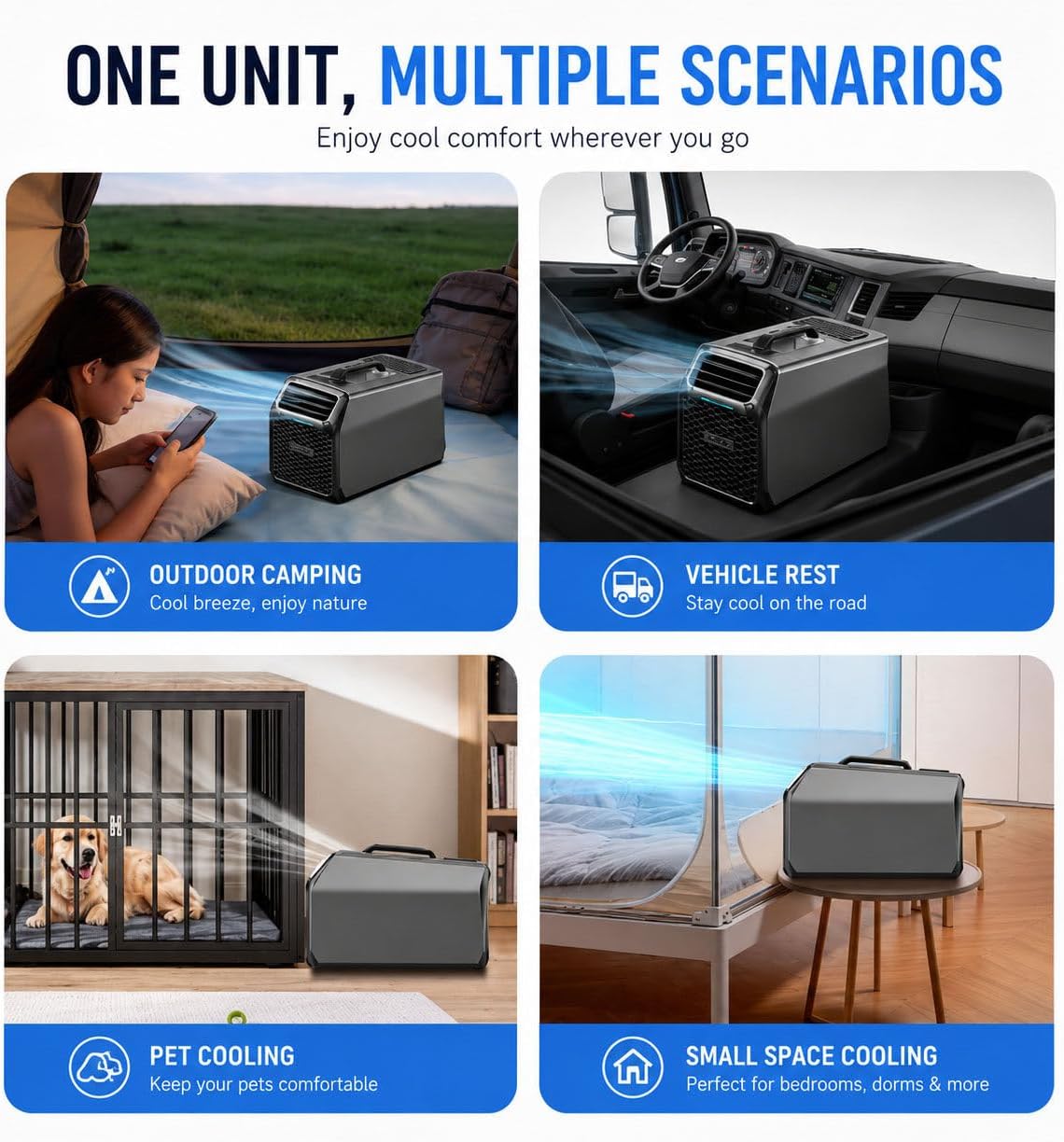 Mobiles klimagerät,3500 BTU Tragbare Camping-Klimaanlage mit echtem Kompressor – DC Wohnmobil-Klimagerät für Zelt, Van & LKW-Kabine – mit Entfeuchtung, Schlafmodus & Fernbedienung Gray