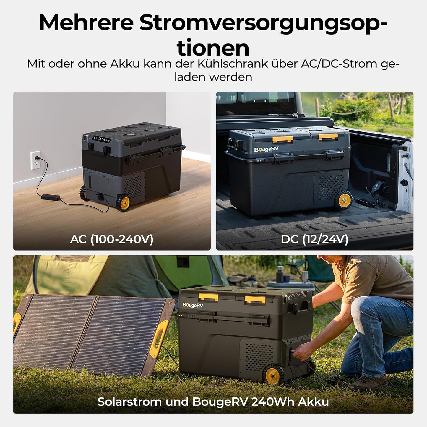 BougeRV CRD2 V2.0 Kompressor Kühlbox 49L mit Gefrierfach Doppeltür Dualzonen Kühlbox Auto mit Rollen & Griff 12V/24V 230V Camping Kühlschrank Elektrische mit APP Steuerung, IPX4, -20℃~20℃ (2026 Neu)