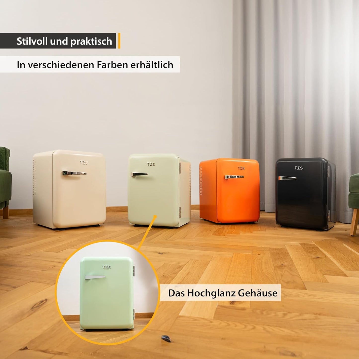 TZS First Austria lautloser Minikühlschrank | Retro Design | Einstellbare Kühlleistung | Türgriff |Thermoelektrisches Kühlsystem | 40L | creme