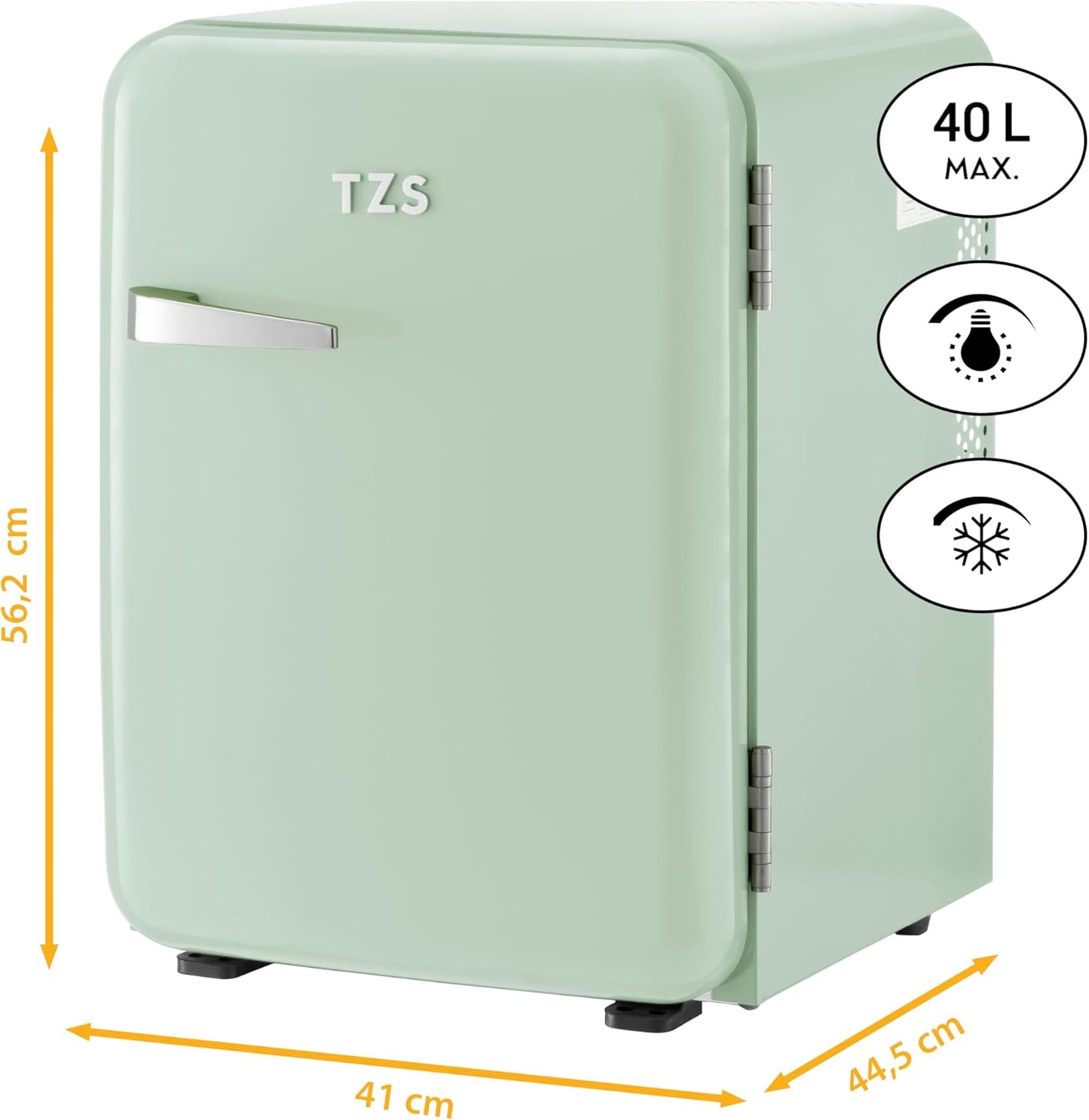 TZS First Austria lautloser Minikühlschrank | Retro Design | Einstellbare Kühlleistung | Türgriff |Thermoelektrisches Kühlsystem | 40L | creme