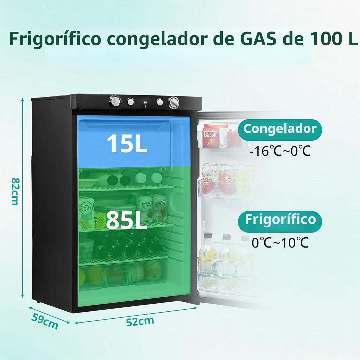 SMETA Nevera de Gas Butano, 100L con Congelador, Trivalente 12v 220v Gas, Frigorifico 12v, sin Ruido, Nevera para Furgoneta Camper Caravana Autocaravana Campo Dormitorio Oficina, Blanco