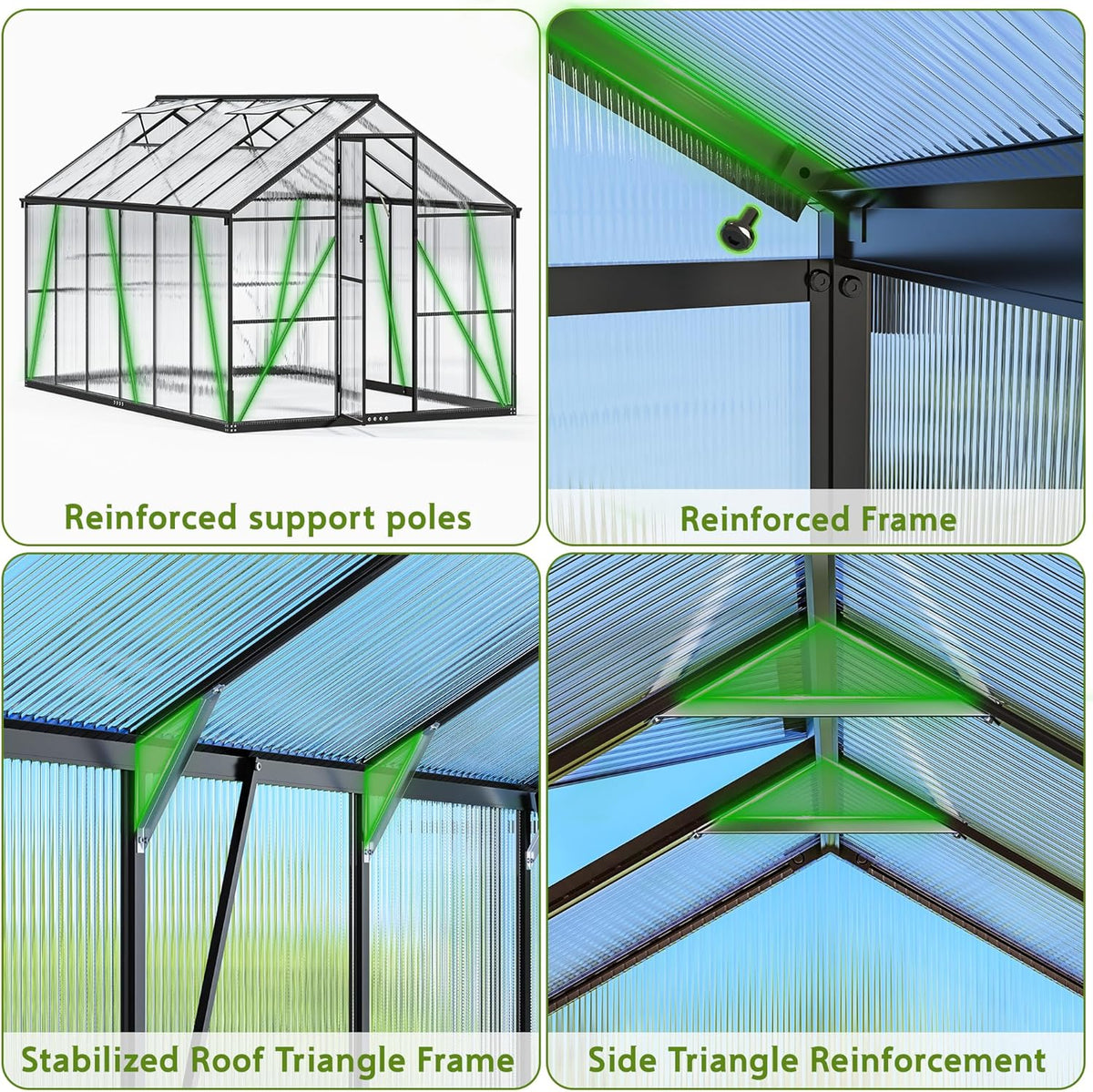 Gewächshaus Aluminium für den Garten, 362x247x205cm Gewächshaus Aluminium mit Fundament, Verstellbare Dachentlüftung, Vielseitig nutzbar als Winterfest Aufzucht Pflanzenhaus und Pflanzenhaus