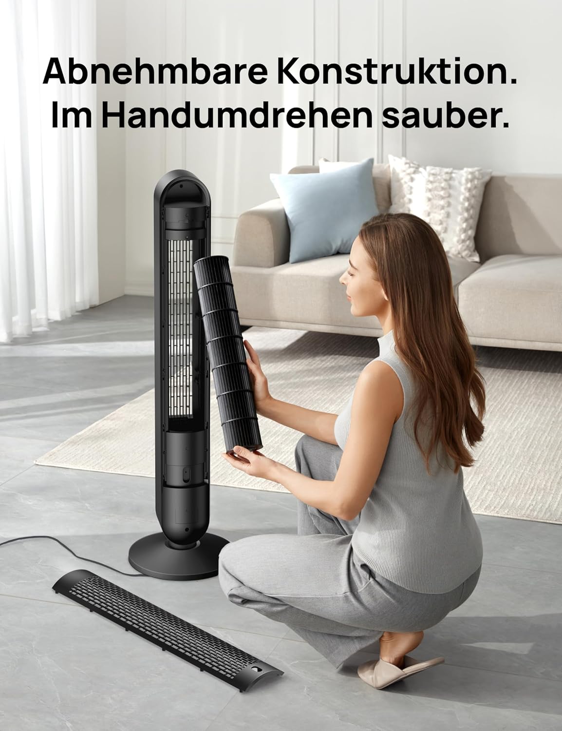 Dreo Smart 20dB DC Motor Turmventilator Leiser, 11M Windentfernung Ventilator mit Fernbedienung,9 Stufen 4 Modi, 90° Oszillierender Standventilator mit Sprachteuerung für Schlafzimmer, 12H Timer