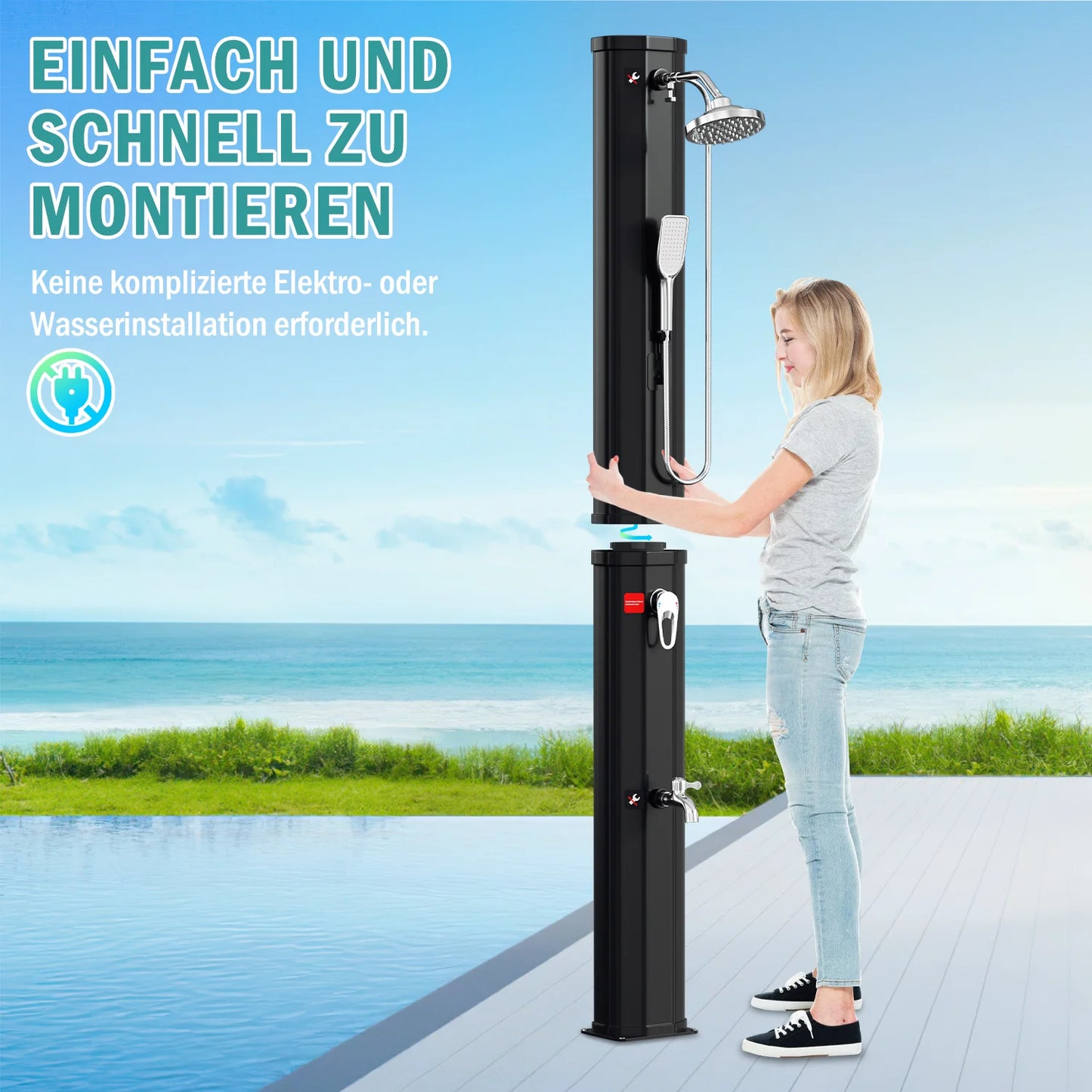 Sonnewelt 60L Solardusche Gartendusche Inkl. Schutzhaube und Handbrause