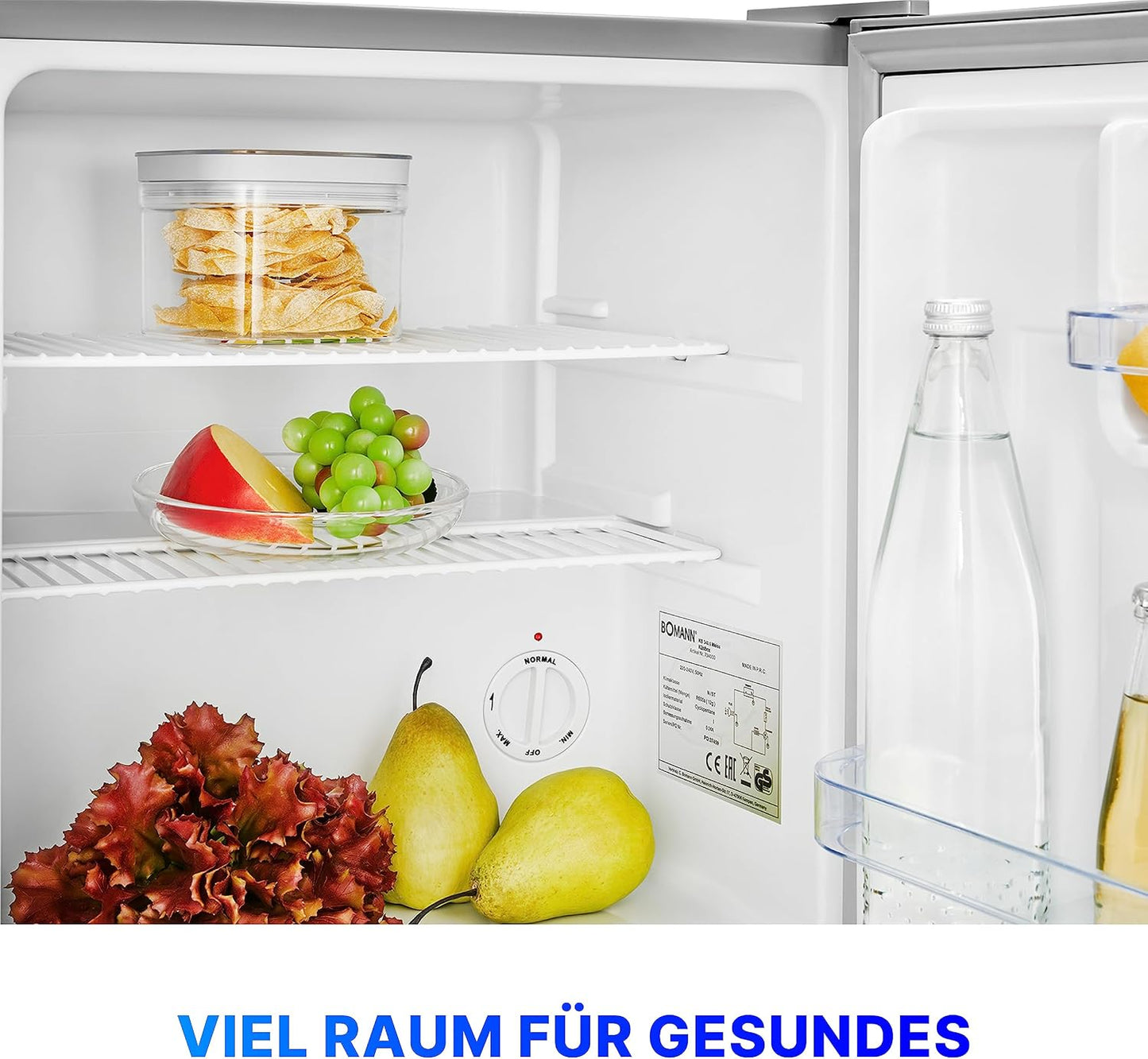 Bomann® Mini Kühlschrank 42 Liter | Getränkekühlschrank klein für Büro, Camping und Gaming | kleiner Kühlschrank leise 39 dB | Minibar mit wechselbarem Türanschlag | 51x45x45 cm | KB 7346 inox