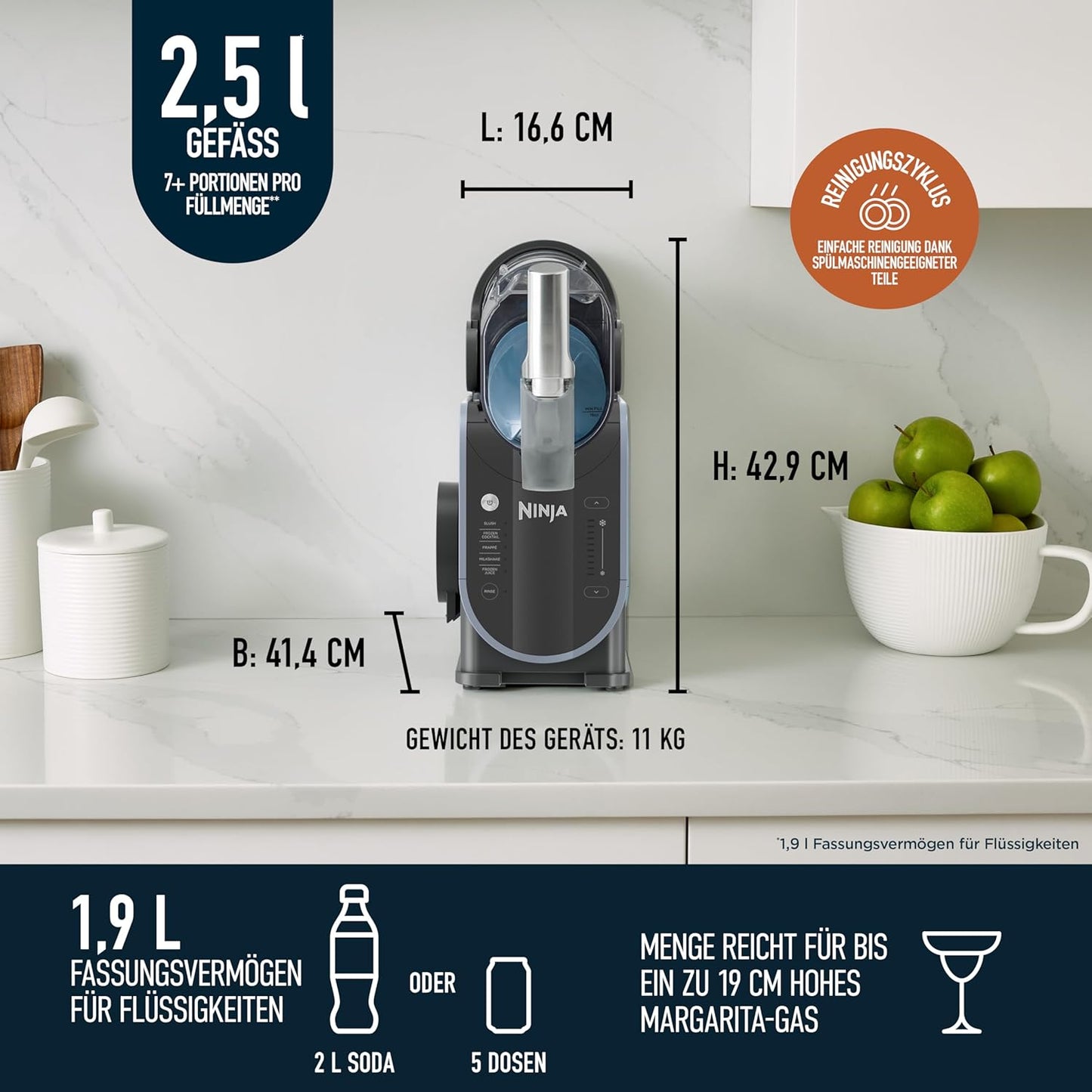 Ninja SLUSHi Maschine für Slush, Eis-Cocktails, Frappé, Milchshakes & gefrorenen Saft, ohne Eis oder Vorbereitungsaufwand, WhisperChill-Technology, fasst 1,9 L, Grün, FS301EUTG
