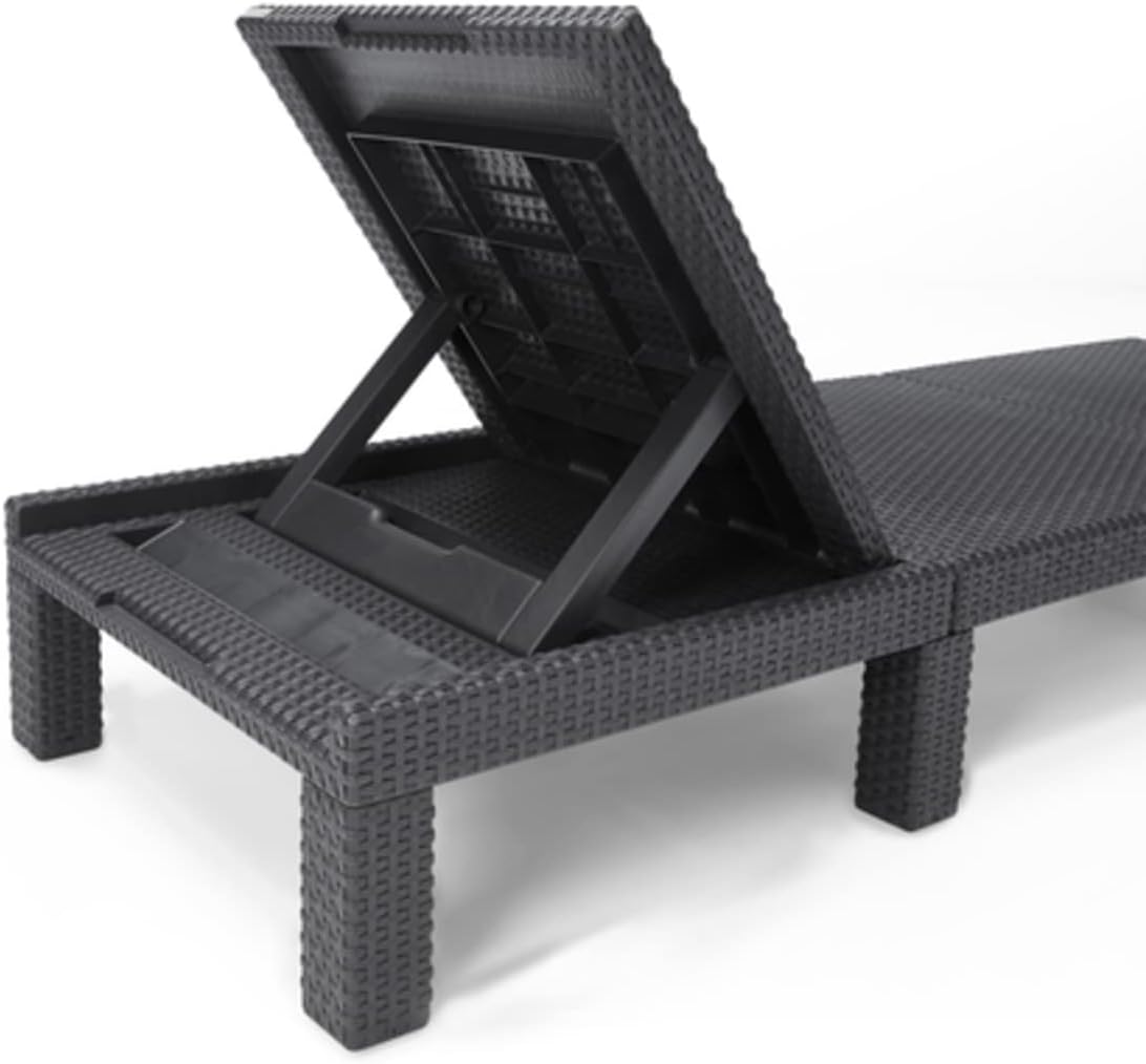 Allibert by Keter Daytona Deluxe Sonnenliege für Garten, Terrasse & Balkon mit verstellbarem Kopfteil, grau, inkl. Auflage, Gartenliege aus Kunststoff, flache Rattanoptik, 195x65x25,5 cm
