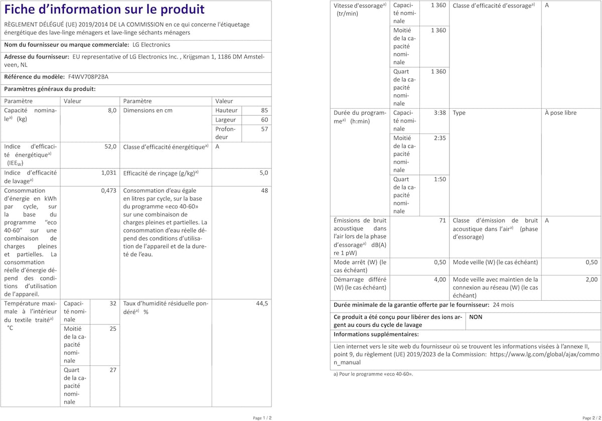 LG F4WV7080, Klasse A, Frontlader-Waschmaschine 8 kg, 1400 U/Min, AI Direct Drive, Wi-Fi, Tiefenreinigung mit Dampf, Groe Kapazitt, TRIPLE A, Auentür aus Sicherheitsglas, 62 x 60 x 85 cm Wei