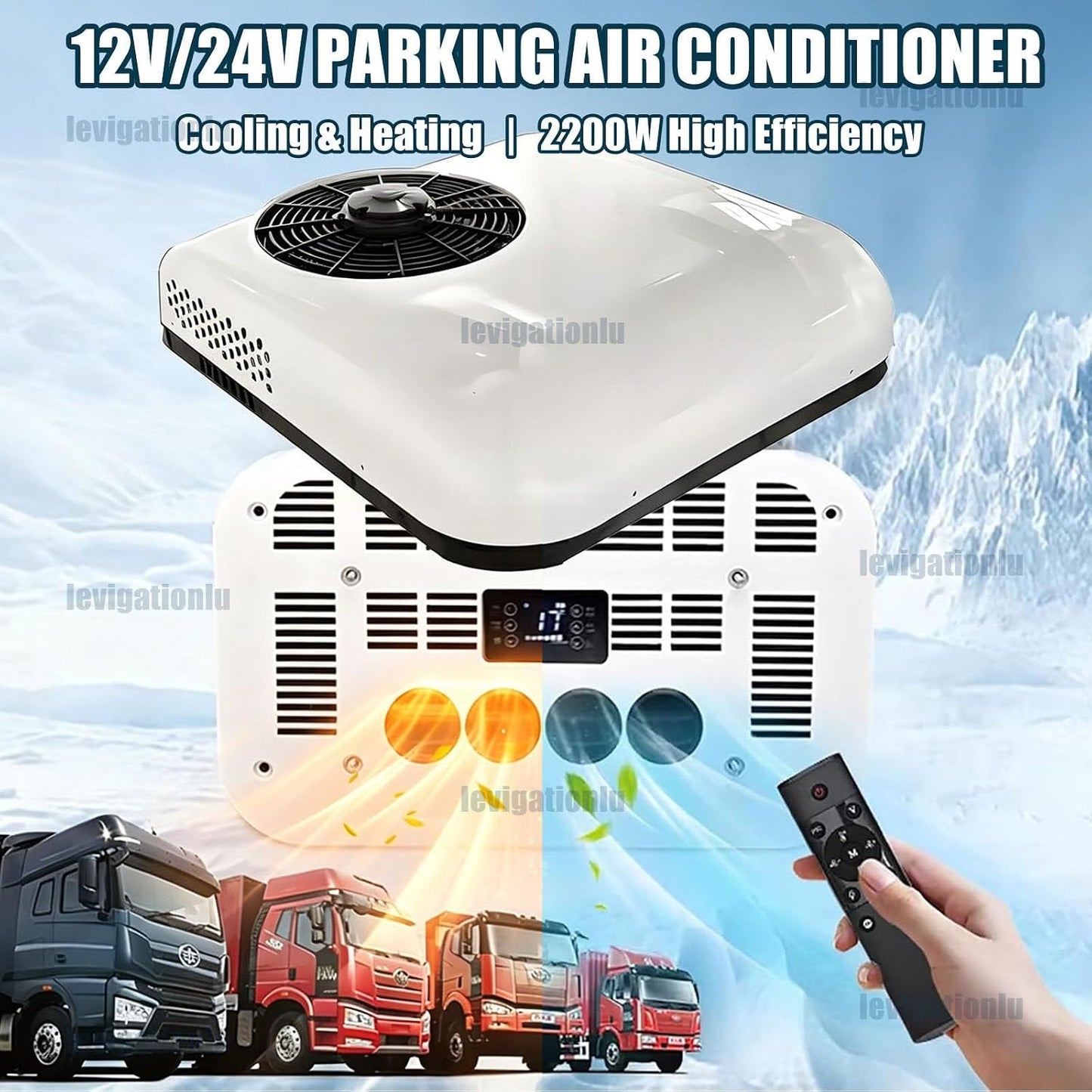 Wohnmobil Dachklimaanlage 12V/24V mit Fernbedienung, 2200W Klimaanlage für Camper Van, Kühlen & Heizen, Ultra Leise 20dB, Energiesparend, 360° Luftverteilung, unverzichtbar für Vanlife 12v