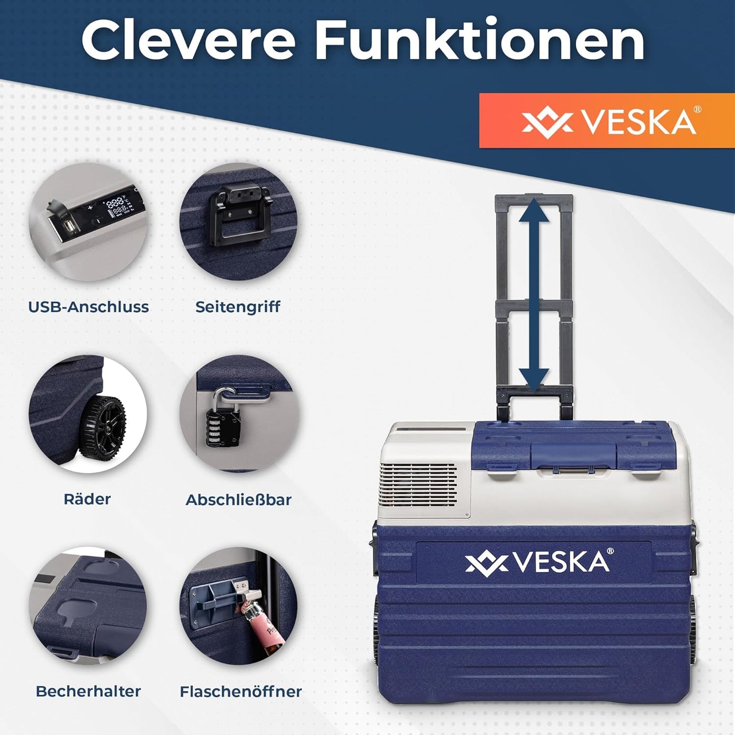 Kompressor Kühlbox elektrisch, Gefriertruhe mit APP-Steuerung, USB-Anschluss, 12/24V, 230V, Räder, transportabler Kühlschrank, Kühltruhe, Gefrierbox bis -20 °C für Auto, LKW, Boot (52L - anthrazit)