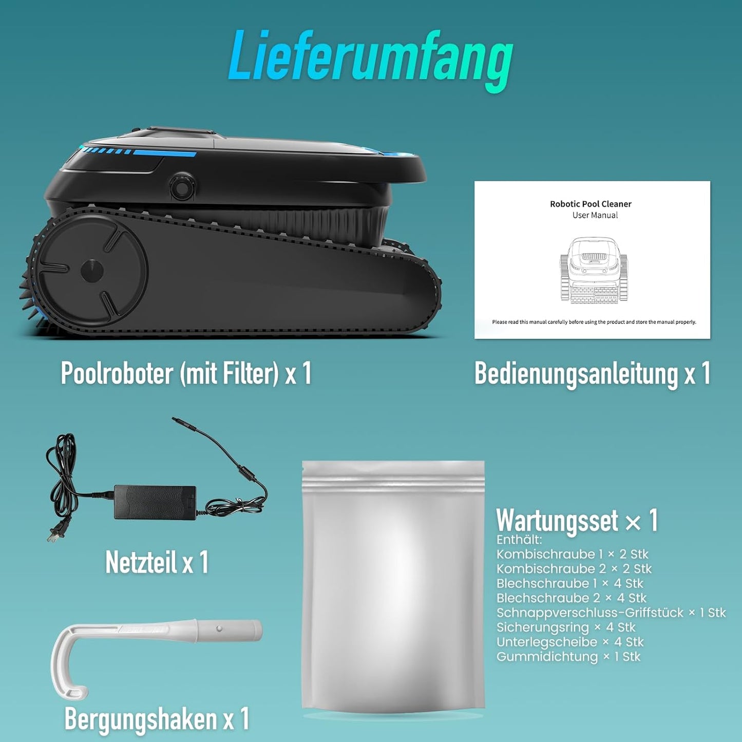 (2026 Neu) PC10 Poolroboter, Poolsauger Akku Kabelloser, Poolroboter Boden und Wand, Wasserlinie, 18927 LPH, Intelligenten Navigation, Wandklettern, Poolreiniger für Pools bis 170㎡