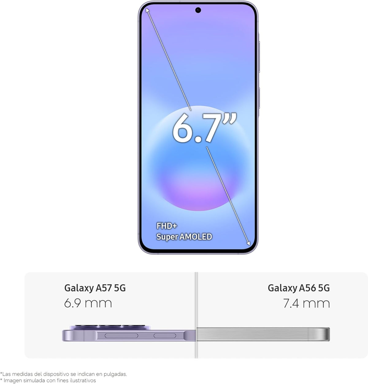 Samsung Galaxy A57 5G, 512GB, Móvil Fino con IA, 8GB, Gran Angular 50MP, Autonomía 2 Días, Batería 5000mAh, IP68, Garantía del Fabricante 3 Años + 1 Año Extra, Color Lila (Versión Española)