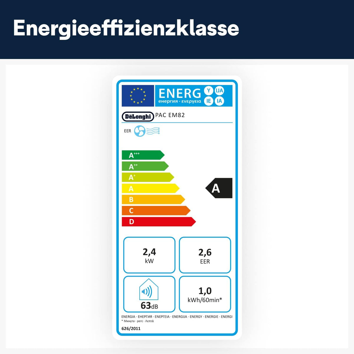 De'Longhi Pinguino - 3-in-1 Mobiles Klimagerät, für Räume bis 27 m², mit Luftentfeuchter & Ventilator, 9400 BTU, Leiser Betrieb, Fernbedienung, 24h-Timer, Energieeffizienzklasse A (PACEM82)