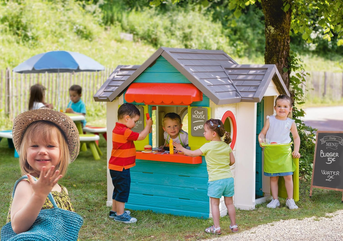 Smoby Life Garden House - Casa de Jardín Infantil de jardinería- Incluye Jardinera, Comedero para Pájaros, Herramientas y Accesorios - Protección UV - Material Reciclado - más de 2 años (7600810408)