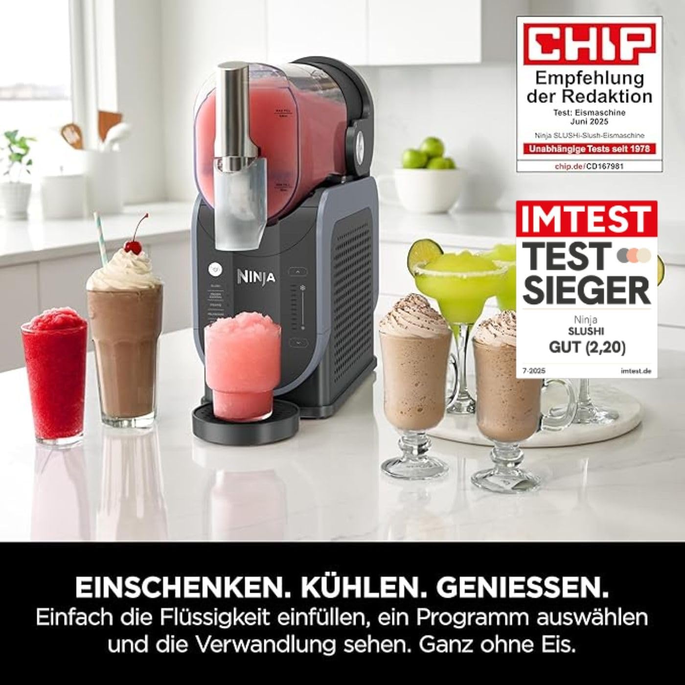 Ninja SLUSHi Maschine für Slush, Eis-Cocktails, Frappé, Milchshakes & gefrorenen Saft, ohne Eis oder Vorbereitungsaufwand, WhisperChill-Technology, fasst 1,9 L, Grün, FS301EUTG