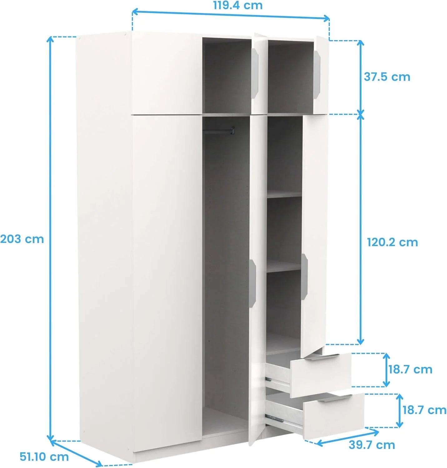 Miroytengo Armario Ghost Grande 6 Puertas y 2 Cajones Color Blanco Mate 203x119 cm