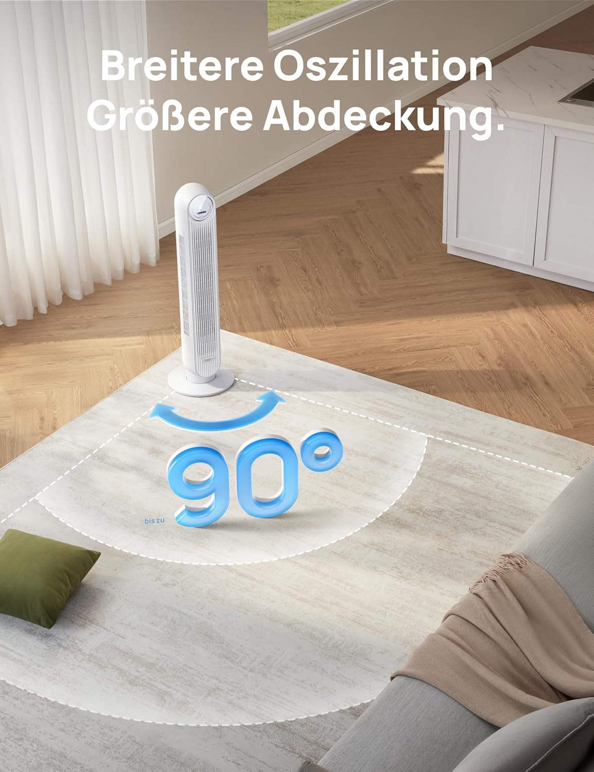 Dreo Smart 20dB Leiser Turmventilator, 10 m Wurfweite 4 Geschwindigstufen 4 Modi 8 Std. Timer 90° oszillierende Ventilator mit Kühlung WLAN & Fernbedienung für Schlafzimmer, Nomad OneS, Weiß