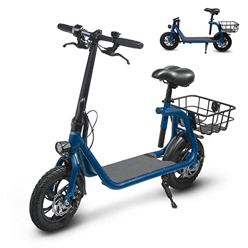 Patinete eléctrico plegable para adultos con asiento, motor sin escobillas de 450 W, neumáticos todoterreno de 12 pulgadas, autonomía de 32 km, ligero y portátil.