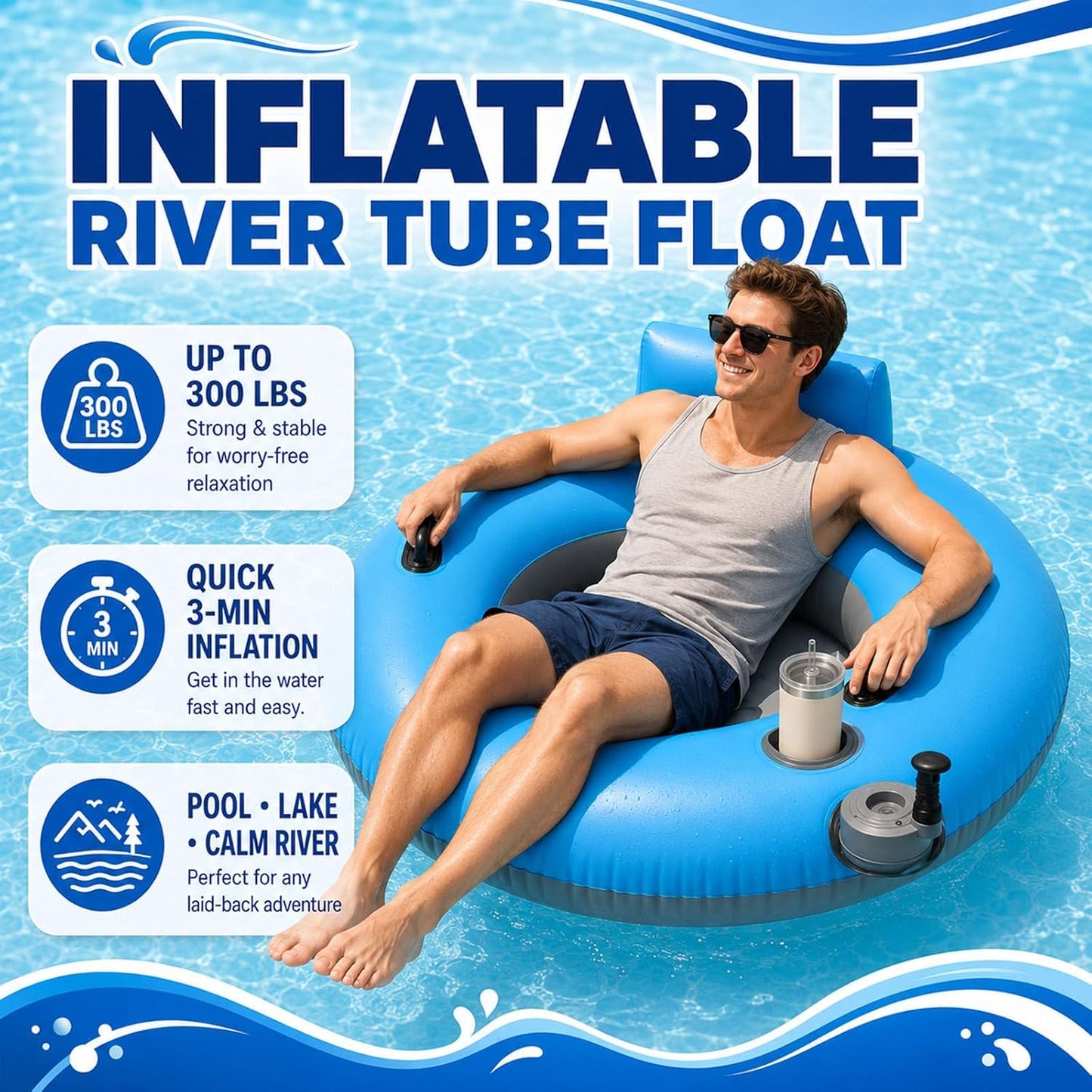 Elektrisch Aufblasbare Poolliege Mit 50-W-Motor, Elektrischer Schwimmstuhl/Flut, 360° Drehbar, Aus PVC, In 3 Minuten Aufgeblasen, Für Pool, See, Meer Und Wasserpark