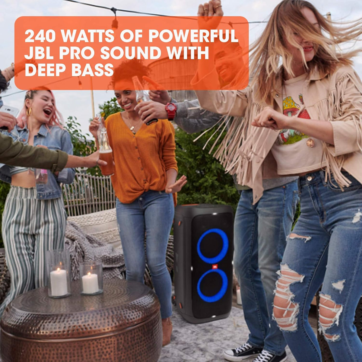 JBL PartyBox 710 - Schwarz – Trag - und rollbarer Bluetooth Party-Lautsprecher mit Lichteffekten – Spritzwassergeschützte, mobile Musikbox