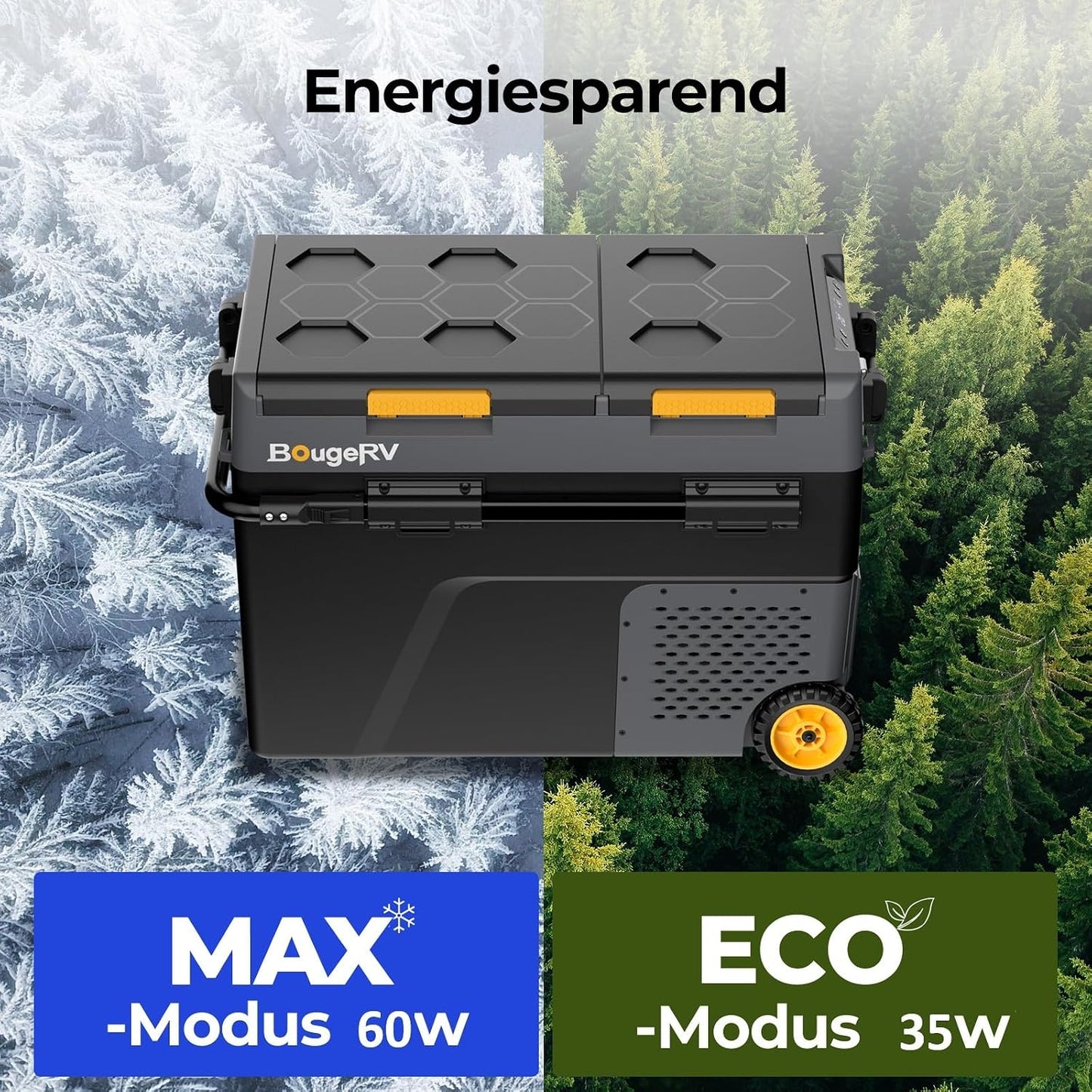 BougeRV CRD2 V2.0 Kompressor Kühlbox 49L mit Gefrierfach Doppeltür Dualzonen Kühlbox Auto mit Rollen & Griff 12V/24V 230V Camping Kühlschrank Elektrische mit APP Steuerung, IPX4, -20℃~20℃ (2026 Neu)