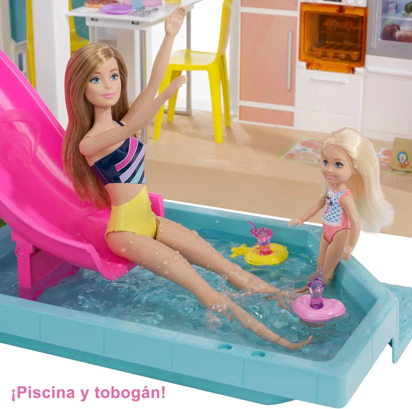 Barbie Casa de Muñecas Dreamhouse - con Piscina, Tobogán y Ascensor - Luces y Sonido - 75+ Piezas - 104 x 109 cm - Regalo para Niños de 3-7 Años, GRG93