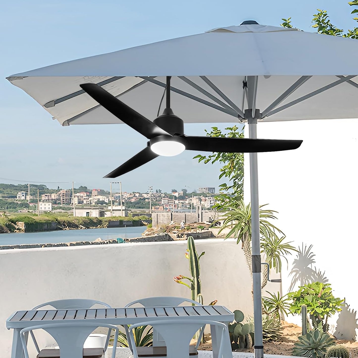 Deckenventilator mit Beleuchtung und Fernbedienung IP65 Wasserdicht Aussen Ventilator Dimmbar Fan Deckenleuchte Moderne Lampe mit Ventilator Leise Ventilatorlicht für Schlafzimmer Balkon Außen