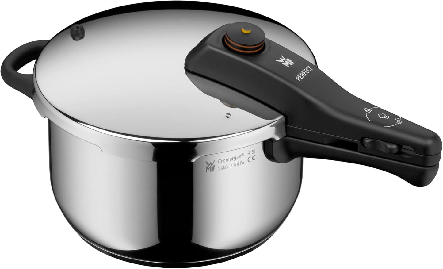 WMF Perfect One Pot Schnellkochtopf Induktion Set 2-teilig, Dampfkochtopf 4,5l, 3l, großes Kochsignal, 2 Kochstufen, abnehmbarer Deckelgriff, für alle Herdarten geeignet, Edelstahl
