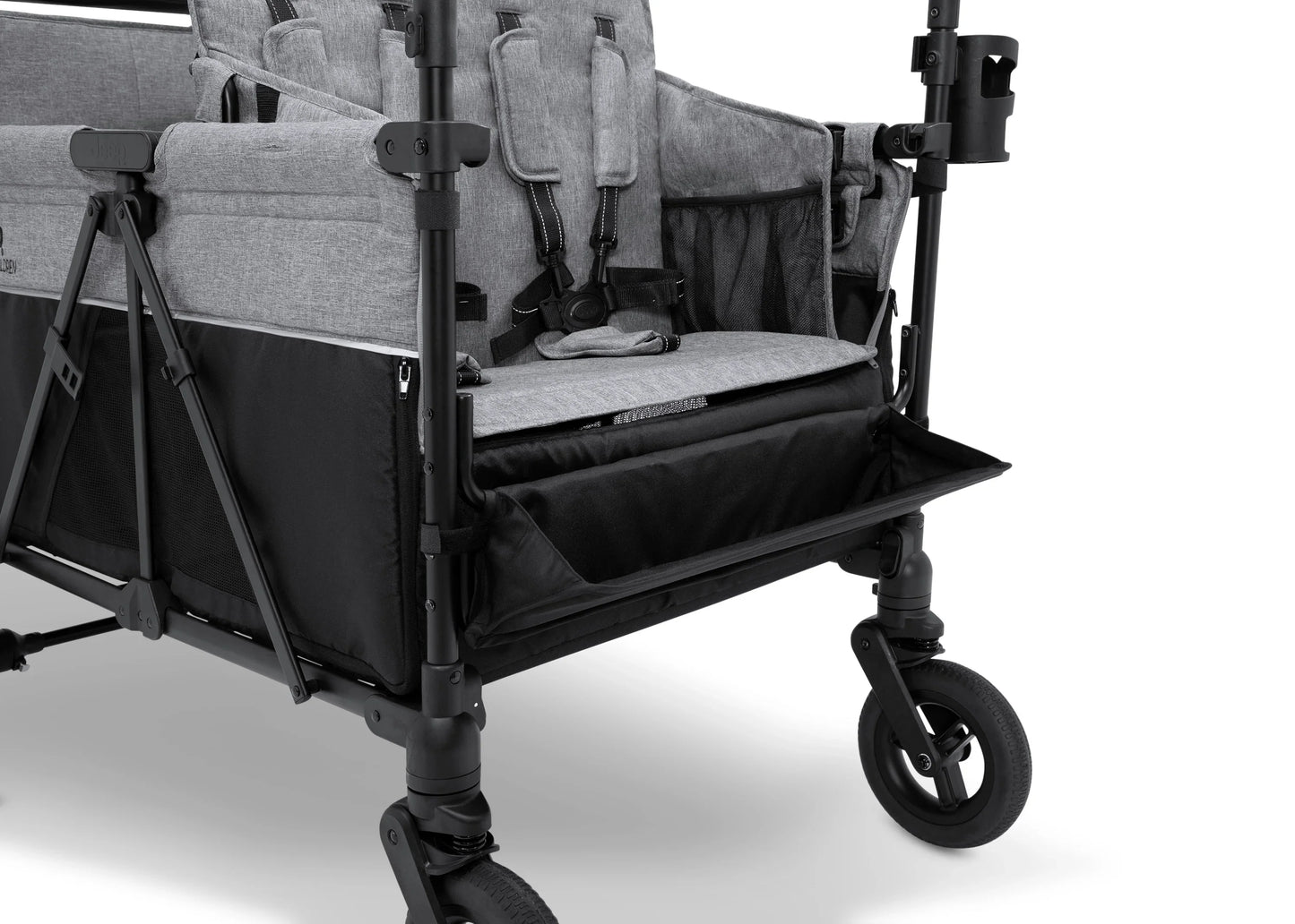Carrito-Paseador Jeep Wrangler Deluxe para 4 Niños – Capota Desmontable, Bolsa Térmica, Asientos Modulares, Almacenamiento XXL, Ruedas Antipinchazos, Manillares Ajustables
