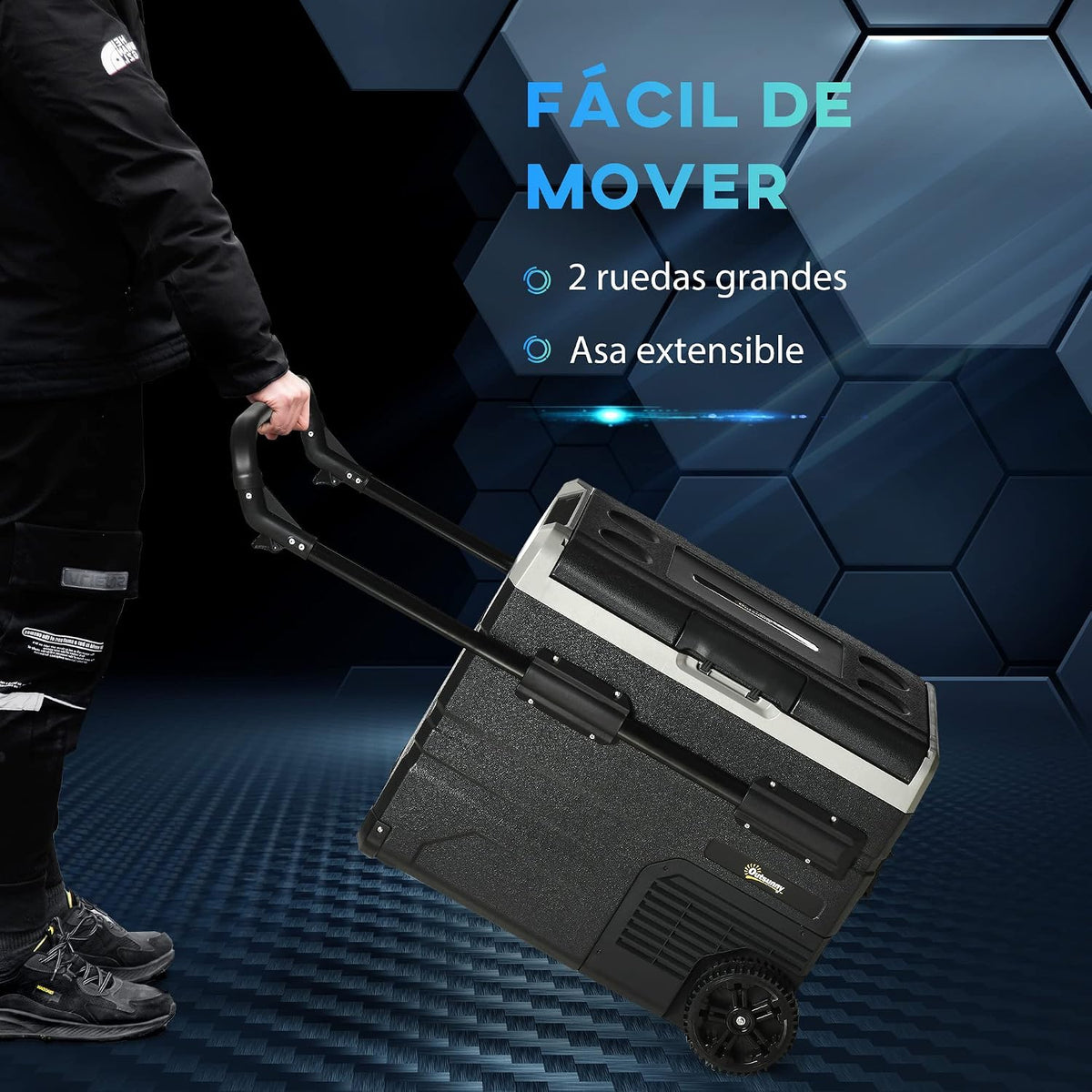 Outsunny Nevera Compresor Portátil 60L Nevera Portátil Eléctrica para Coche Congelador CC 12V/24V hasta -20℃ con Pantalla LED Táctil Asa Retráctil Ruedas para Camping Viajes 71,1x46x57,1 cm Negro