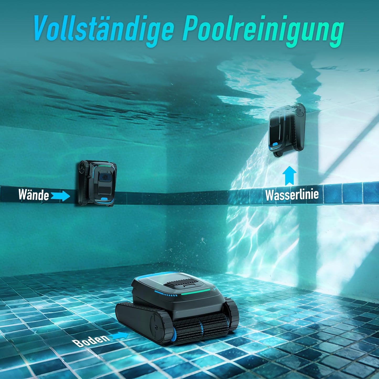 (2026 Neu) PC10 Poolroboter, Poolsauger Akku Kabelloser, Poolroboter Boden und Wand, Wasserlinie, 18927 LPH, Intelligenten Navigation, Wandklettern, Poolreiniger für Pools bis 170㎡