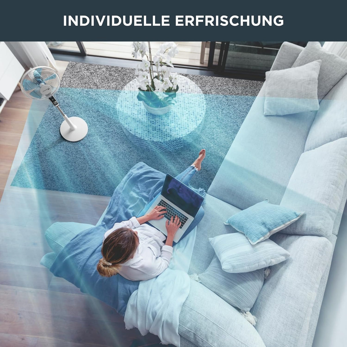 Rowenta Turbo Silence Standventilator, 45 dB(A), 72 m³/min Luftstrom, 4 Geschwindigkeiten, Silent Night & Turbo Boost, 120° Oszillation, Höhenverstellbar, VU5640