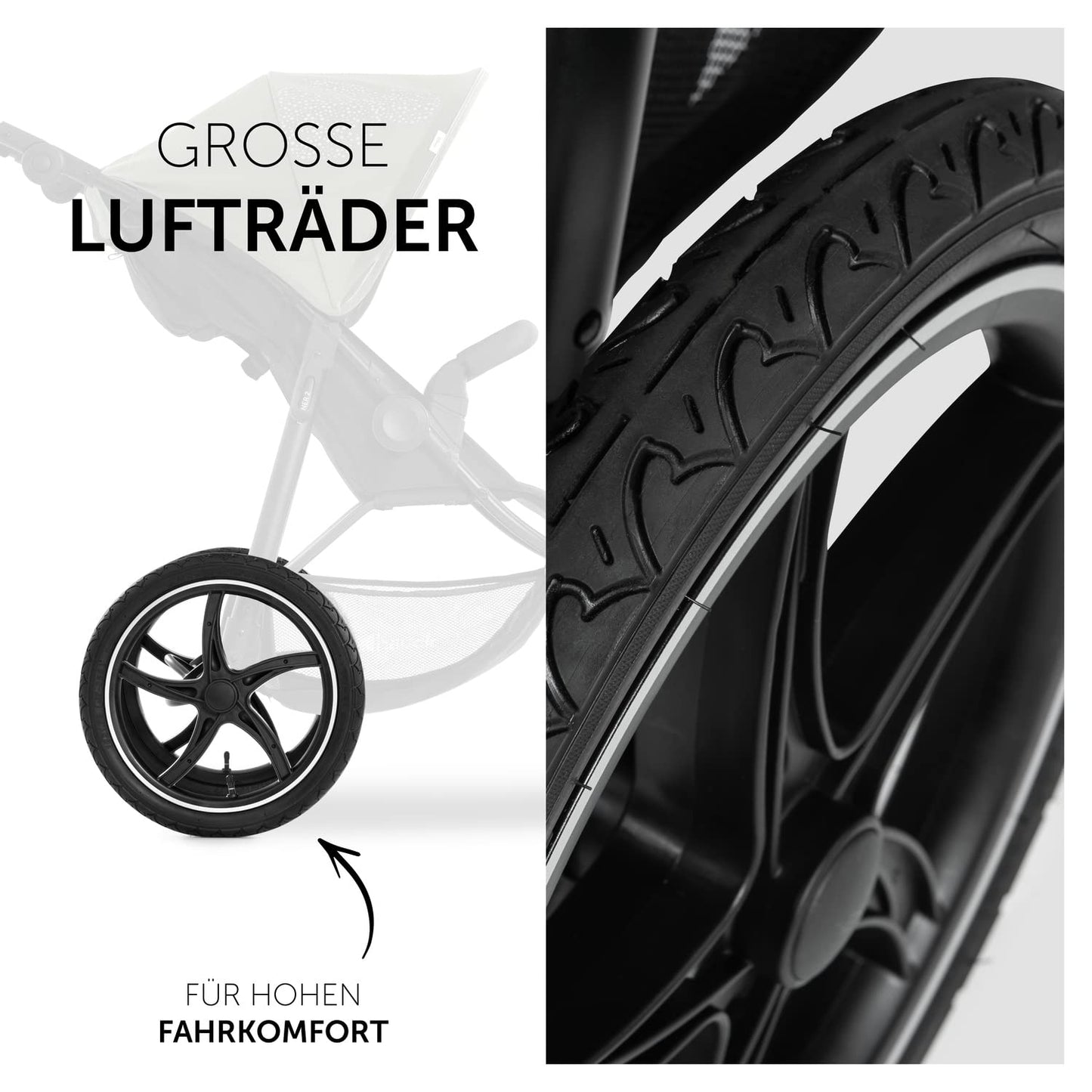 hauck Kinderwagen Runner 2, Dreirad Buggy mit XL Lufträder für Kinder bis 22 kg, UV-Schutz 50+, Belüftungsfenster, Höhenverstellbar, Faltbar, XL Korb bis 3 kg, Liegefunktion (Black)