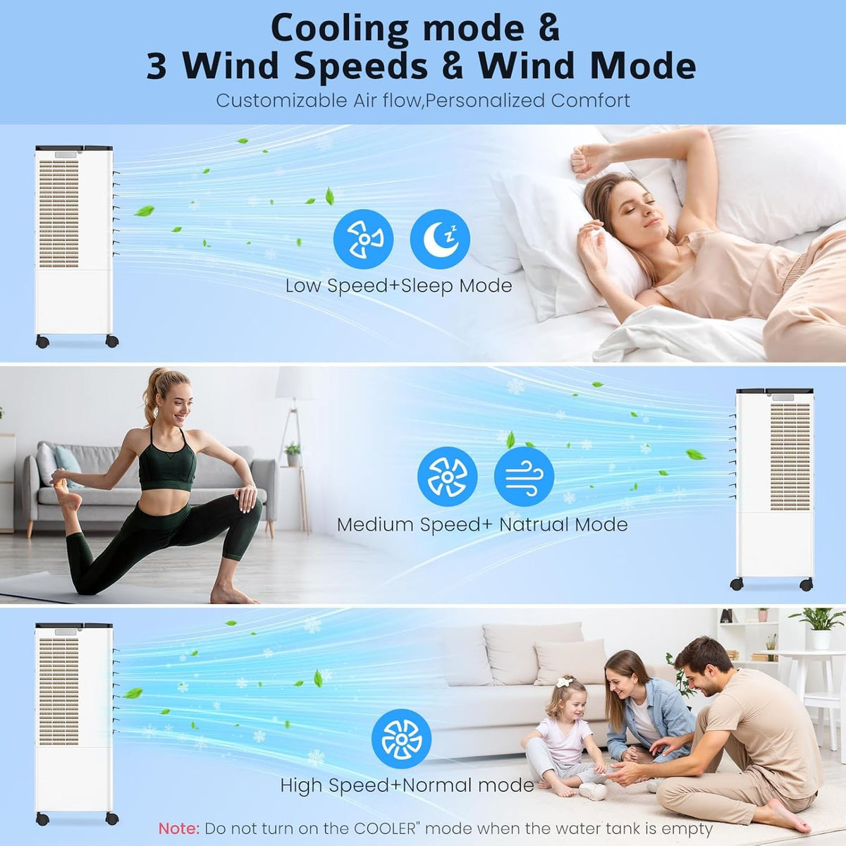 Aire Acondicionado Portátil sin Tubo, Enfriador de Aire Grande 4 en 1, 4 Modos 3 Velocidades, Climatizador Evaporativo 60W, Temporizadores de 1-12 H, con Control Remoto, 4 Ruedas para Hogar Oficina