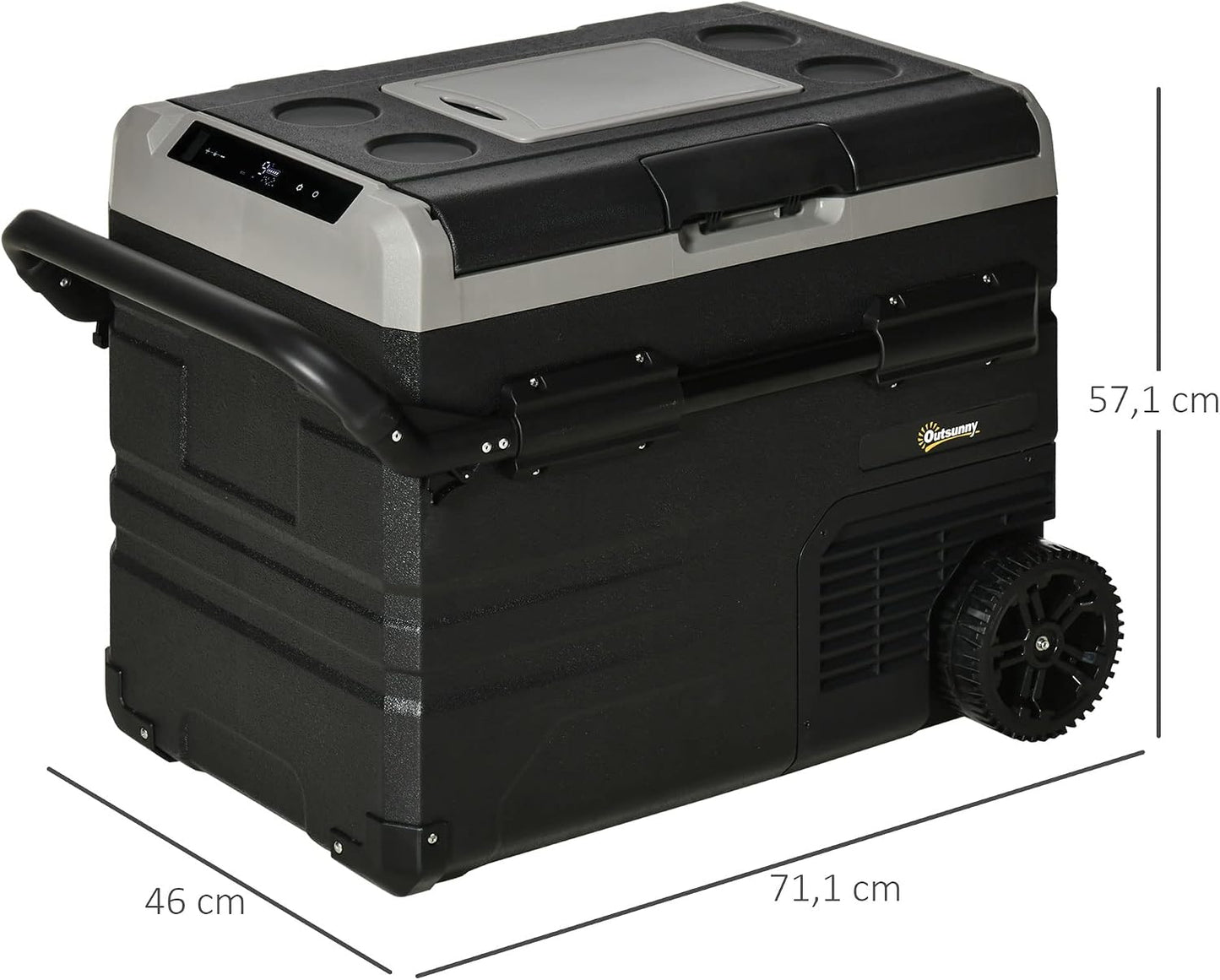 Outsunny Nevera Compresor Portátil 60L Nevera Portátil Eléctrica para Coche Congelador CC 12V/24V hasta -20℃ con Pantalla LED Táctil Asa Retráctil Ruedas para Camping Viajes 71,1x46x57,1 cm Negro