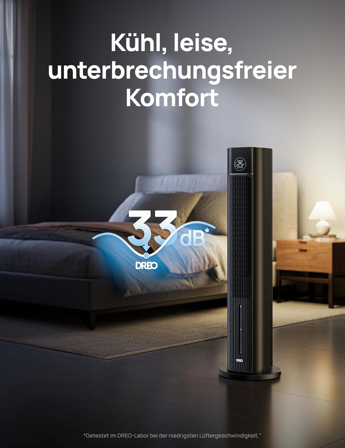 DREO Turmventilator mit Wasserkühlung, 110 cm Luftkühler mit Wasserkühlung Leise, 4-Geschwindigkeiten-4-Modi Verdunstungskühler, APP-Steuerung, Eisbeutel, 80° Oszillation, 12-Std. Timer, Schwarz