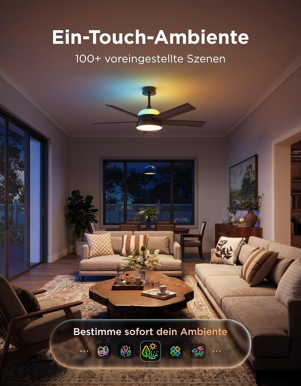 Govee Deckenventilator mit Beleuchtung RGBIC, Ø132cm Smart Leise Deckenventilator mit Licht und Fernbedienung, 2800 lm, Reversibler DC Motor, Doppelseitige Flügeln, für Schlafzimmer Wohnzimmer