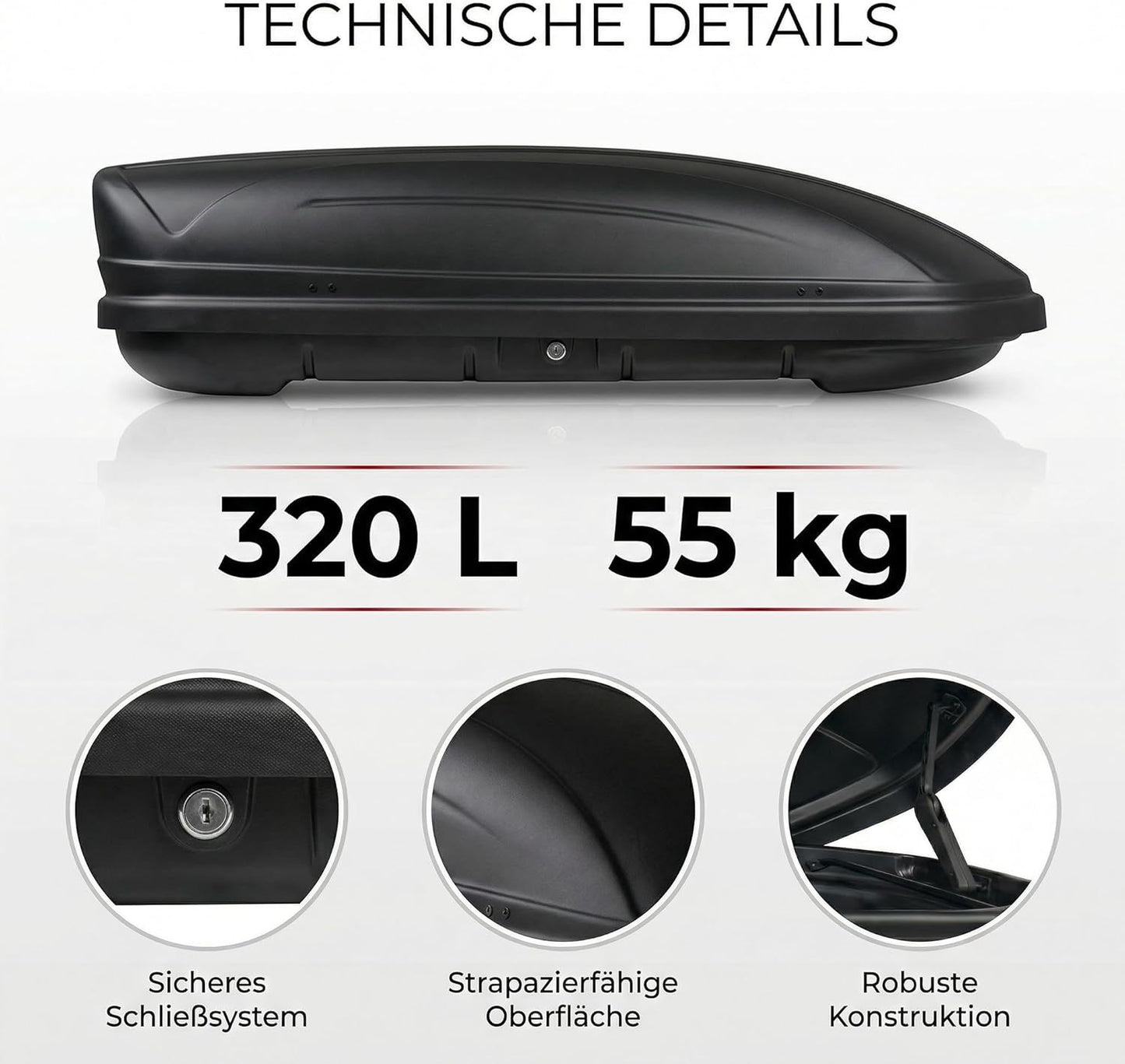 Dachbox VDP-MAA320 schwarz matt Auto-Dachkoffer abschließbar 320 Liter