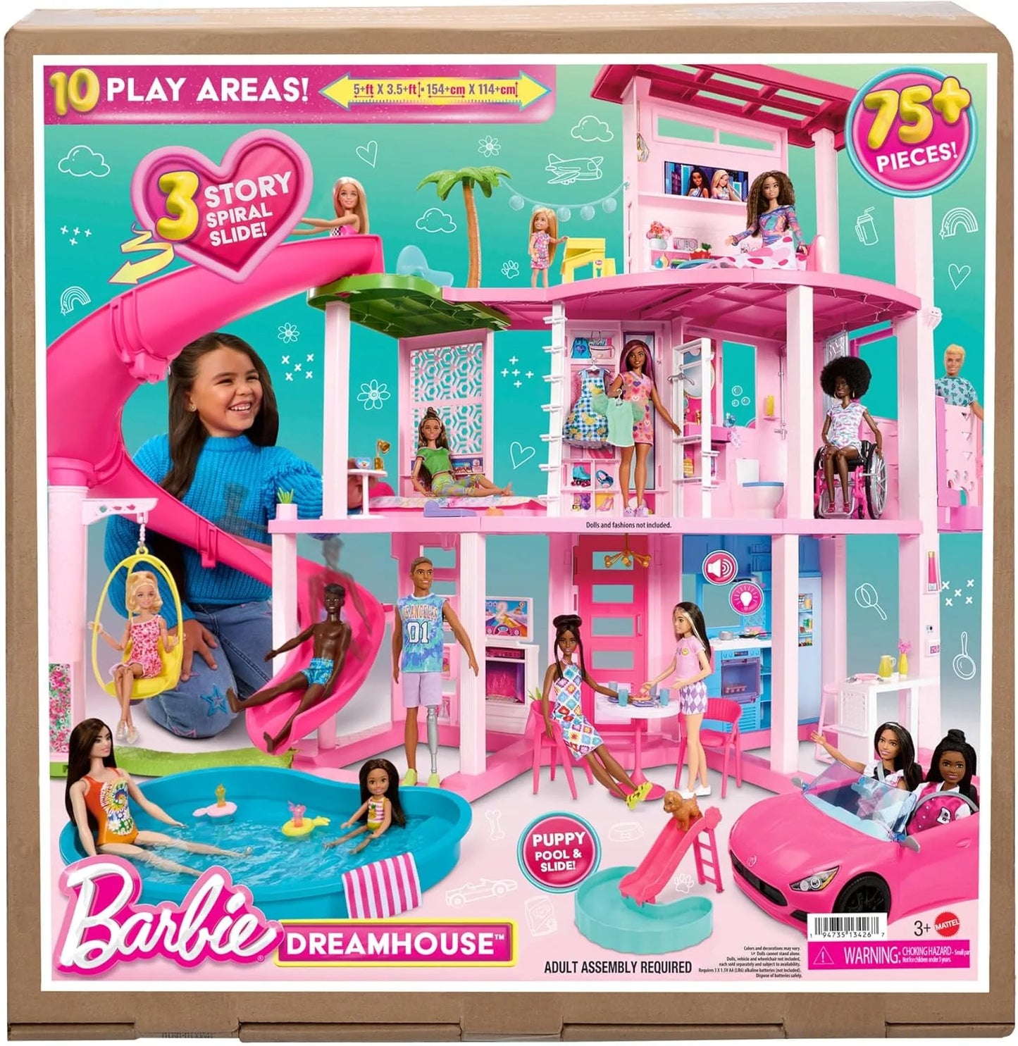 Barbie Dreamhouse 2023 Casa para muñecas de juguete de 3 plantas con +75 muebles y accesorios, +3 años (Mattel HMX10)