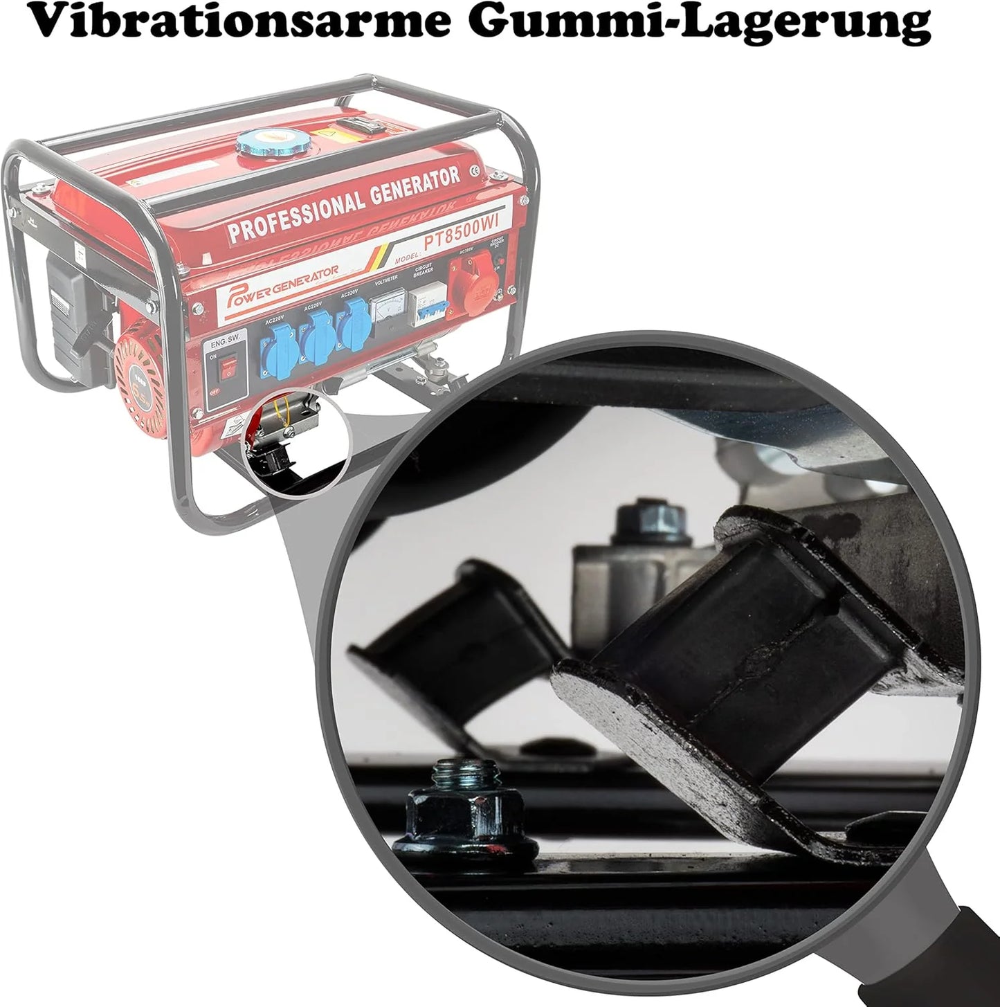 Generador de corriente con gasolina | Accesorios incluidos | Grupo electrógeno silencioso | 5 enchufes 3 x 230 V / 1 x 400 V / 1 x 12 V | 6,5 CV