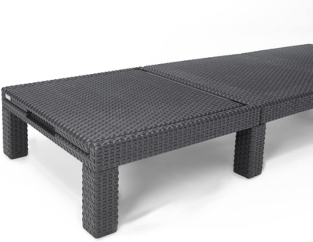 Allibert by Keter Daytona Deluxe Sonnenliege für Garten, Terrasse & Balkon mit verstellbarem Kopfteil, grau, inkl. Auflage, Gartenliege aus Kunststoff, flache Rattanoptik, 195x65x25,5 cm