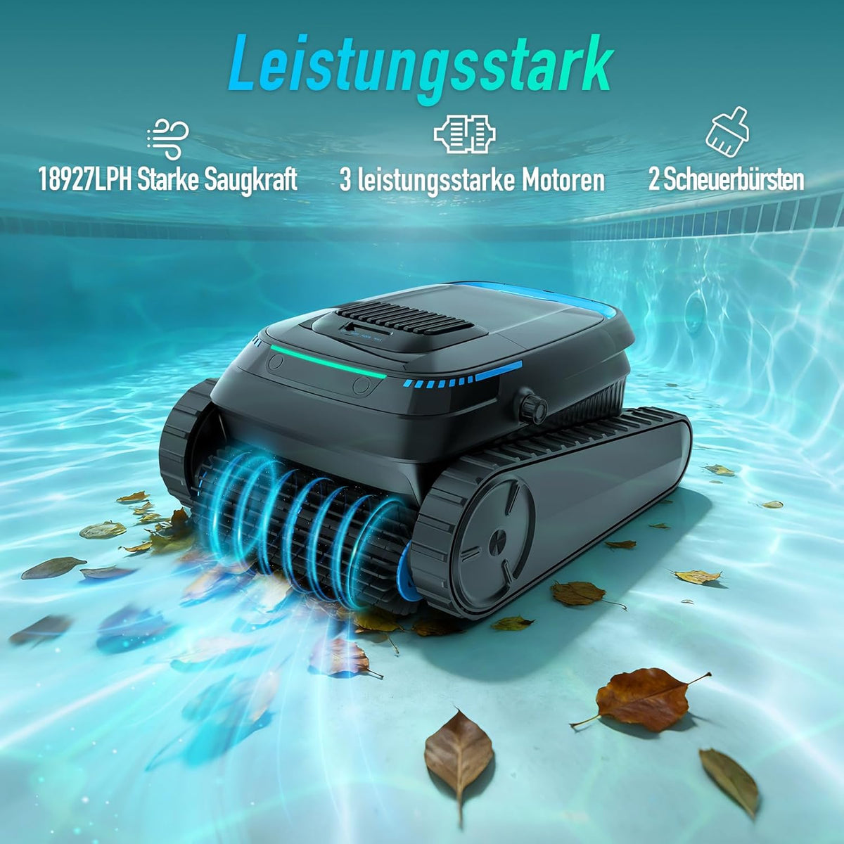 (2026 Neu) PC10 Poolroboter, Poolsauger Akku Kabelloser, Poolroboter Boden und Wand, Wasserlinie, 18927 LPH, Intelligenten Navigation, Wandklettern, Poolreiniger für Pools bis 170㎡